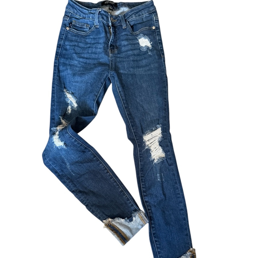 Judy Blue Medium Blue Distressed Skinny Jeans